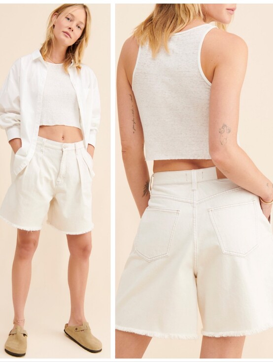 pistola Pants - NWT Pistola Layne Pleated High Waist A-Line Denim White / Bone Shorts Women's 32